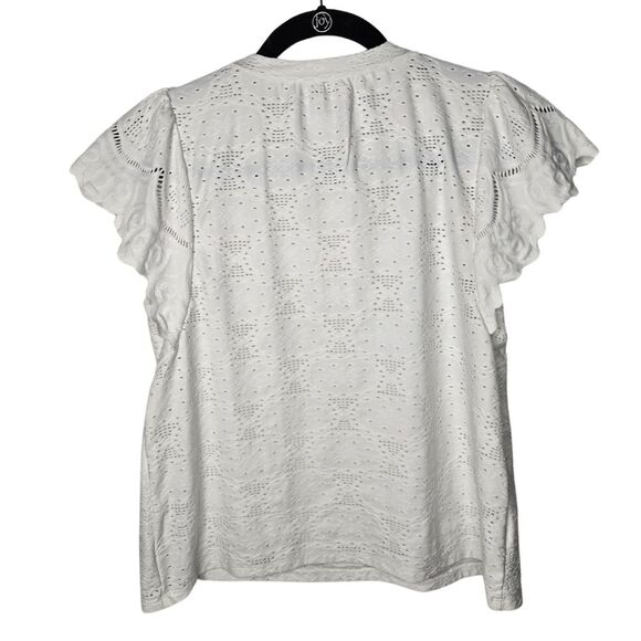 Urban Romantics White Eyelet Flutter Sleeve Blouse Spring Summer Vacation Size M - Picture 2 of 8